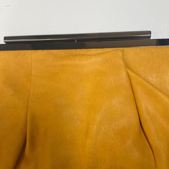 Bedd Yellow Pouch Bag Fold Over Large Golden Clutch - Picture 3 of 11